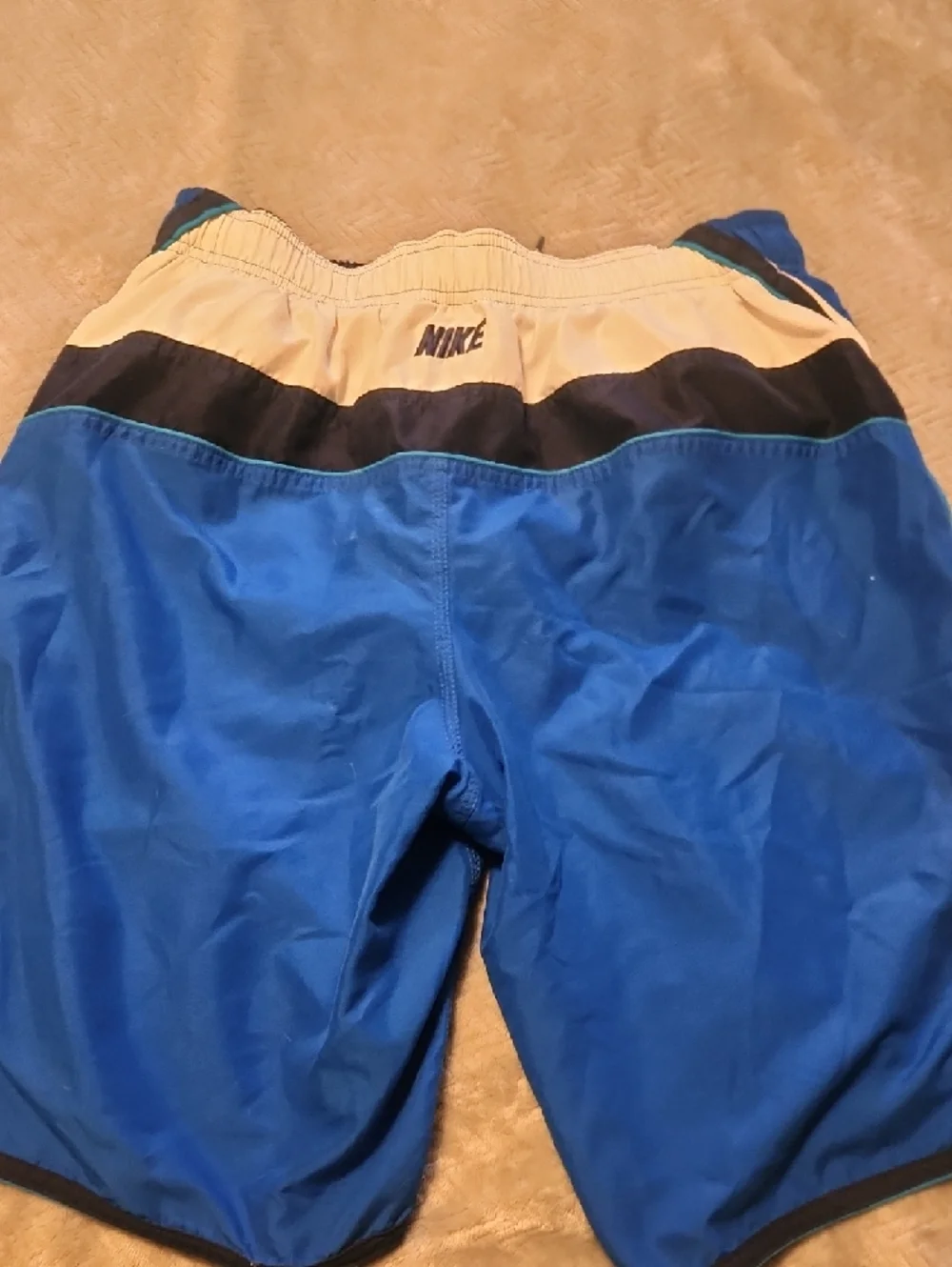 Nike Black and Blue Swim Shorts with White Swoosh